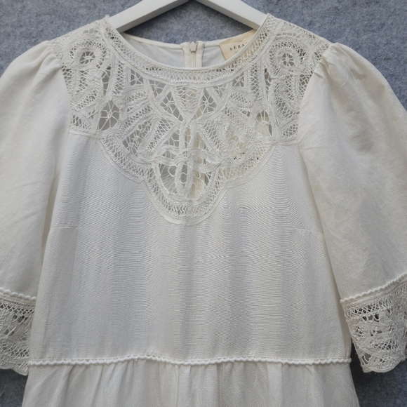 Sezane Ursula Crochet Midi Dress In Ecru - Picture 6 of 12